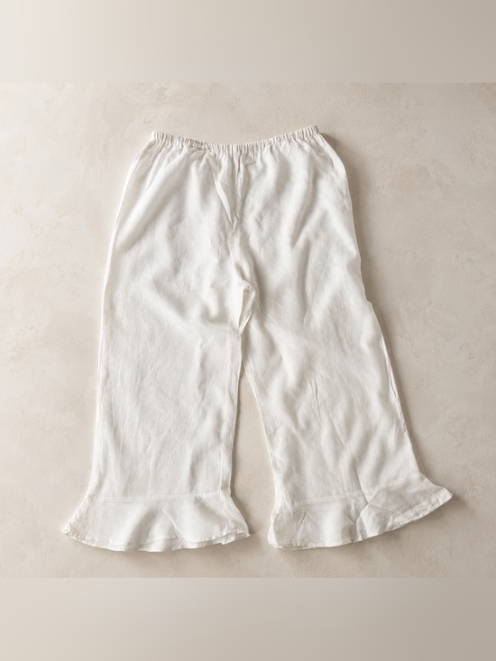 Flax Pants - FLAX 100% white linen trousers wide leg cropped women’s size L